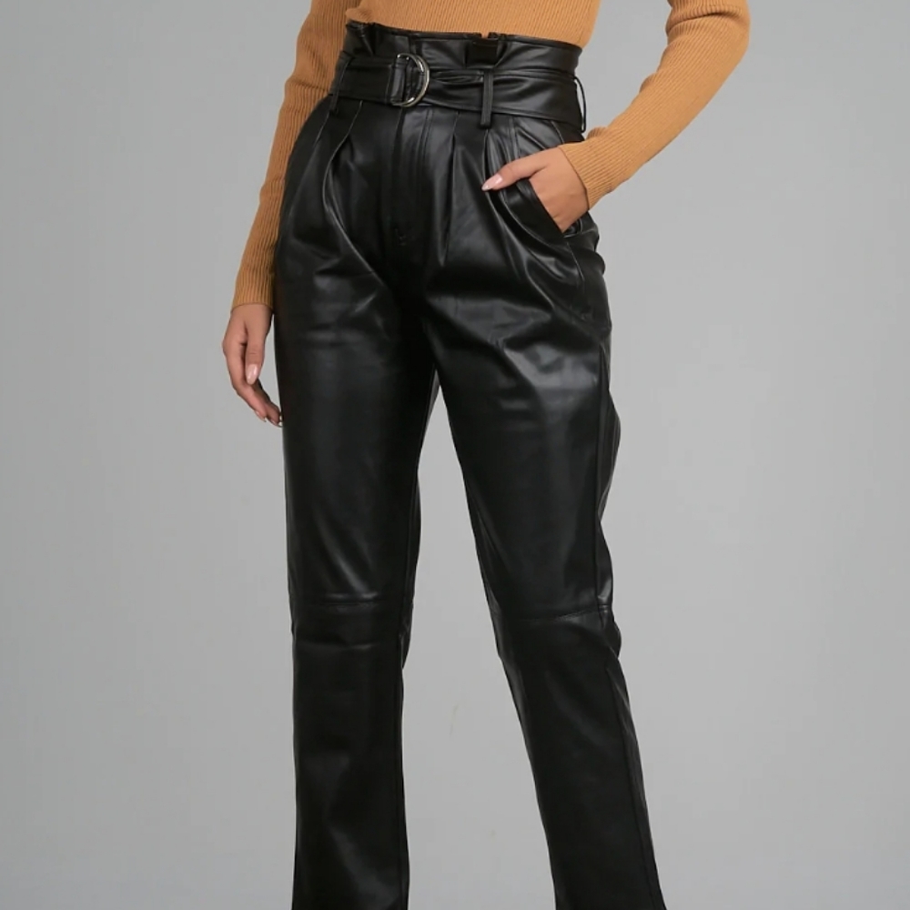 Elan Faux Leather Paper Bag Waist Pants